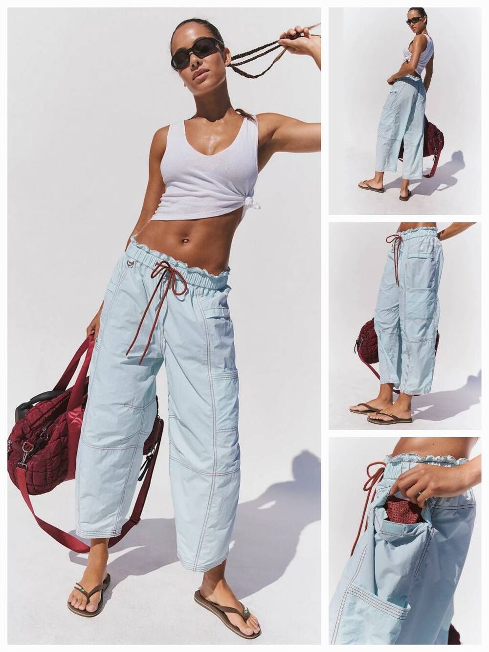 Free People Movement In the Wild Parachute Track Pants Frost Sz. XS